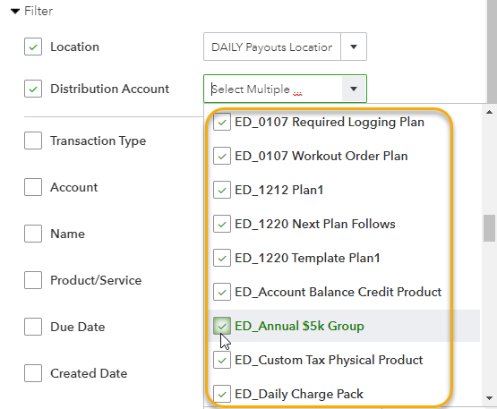 show where to select items for the report