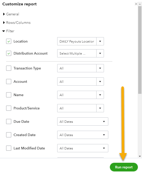 show where to find the run report button