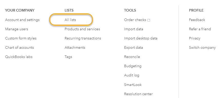 show where to find all lists