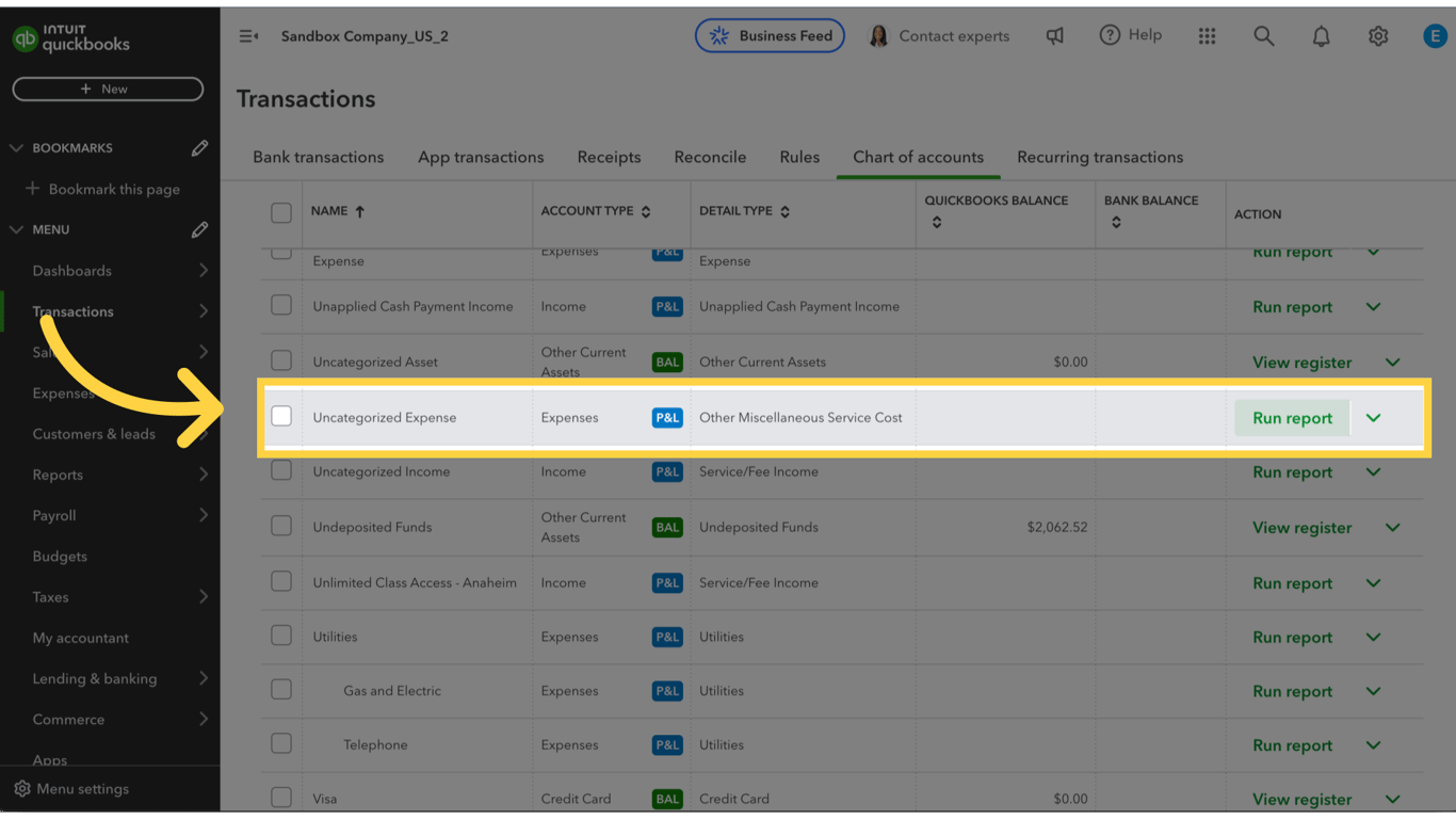 Uncategorized Income - Run Report