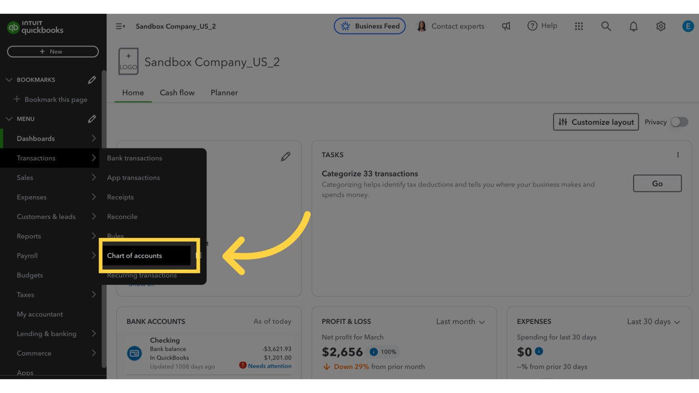 Click on Chart of Accounts