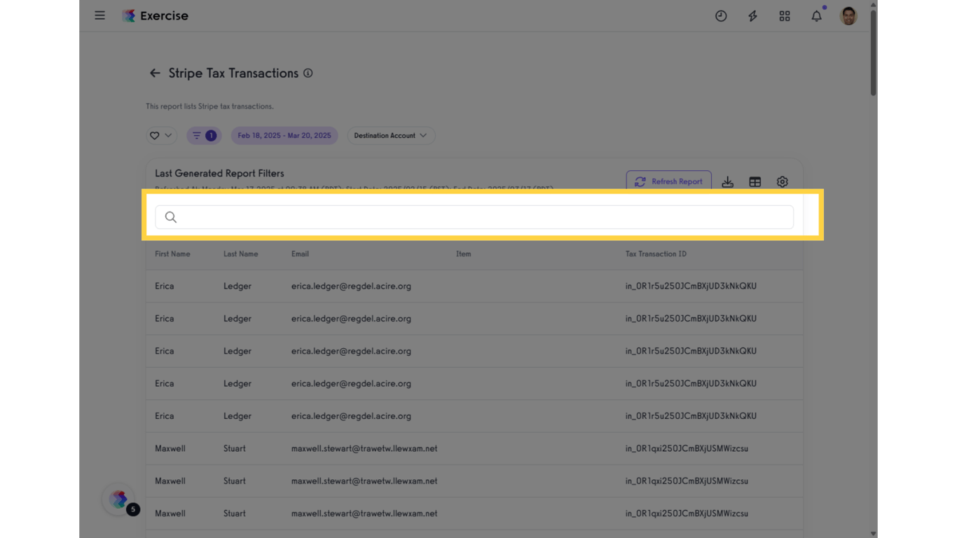 Search Stripe Tax Transactions