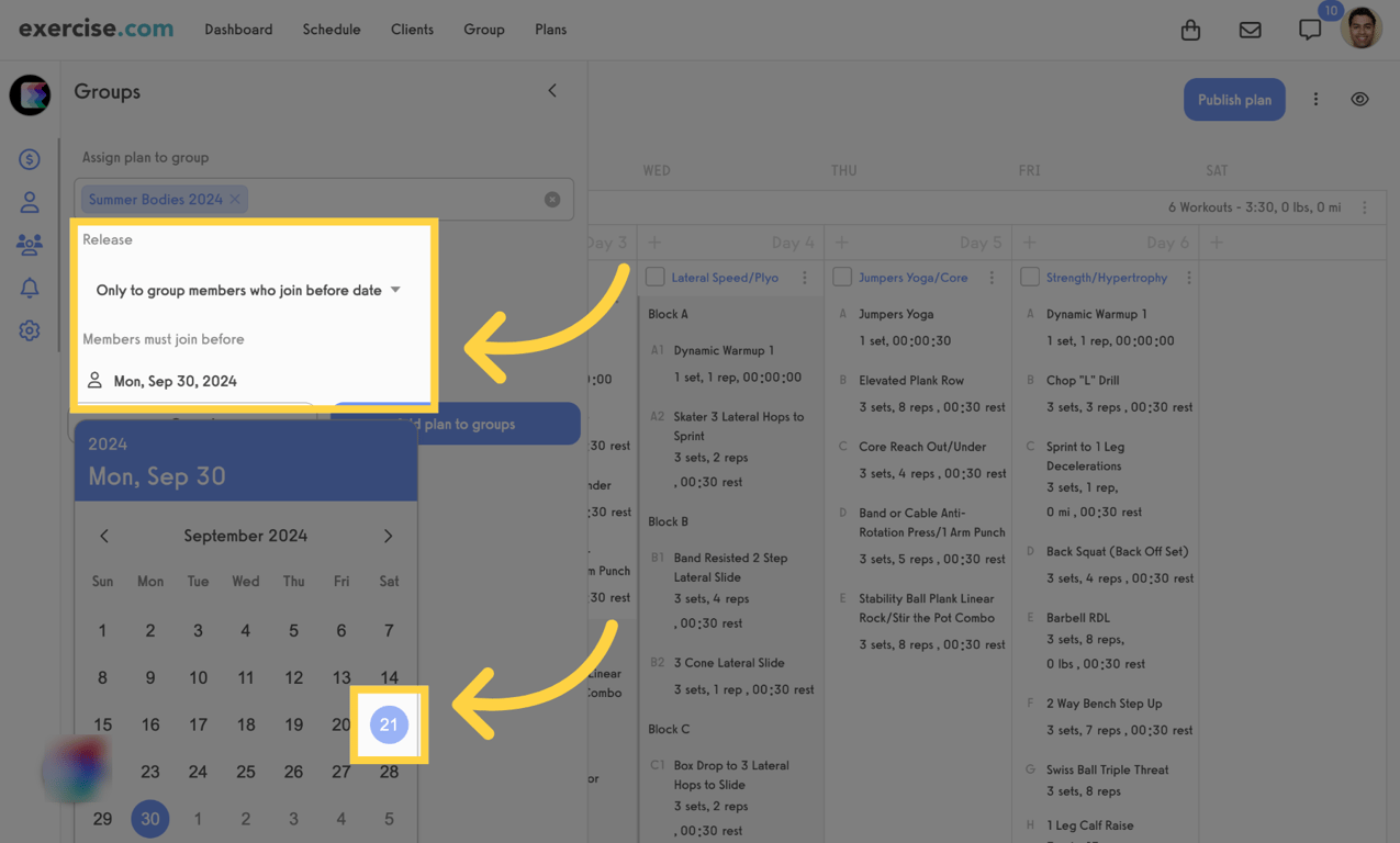 Use the Release by Join Date option to schedule workouts based on member join date.