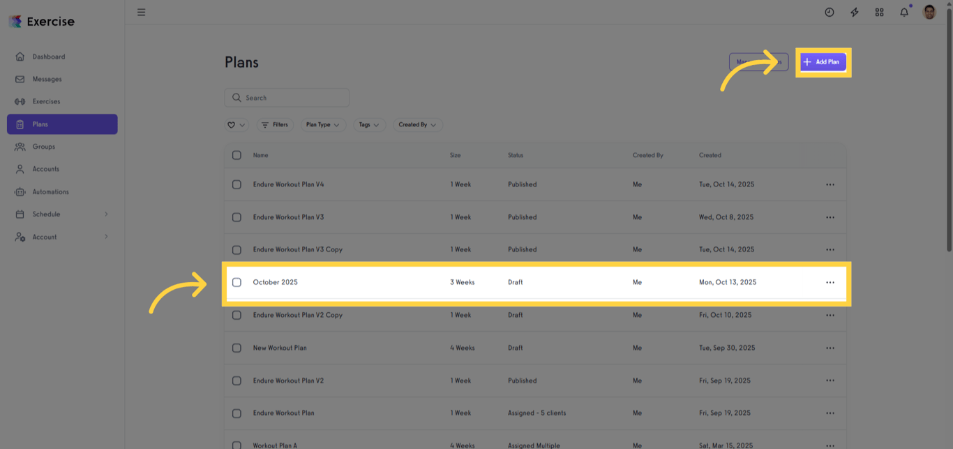 Create or edit a workout plan.