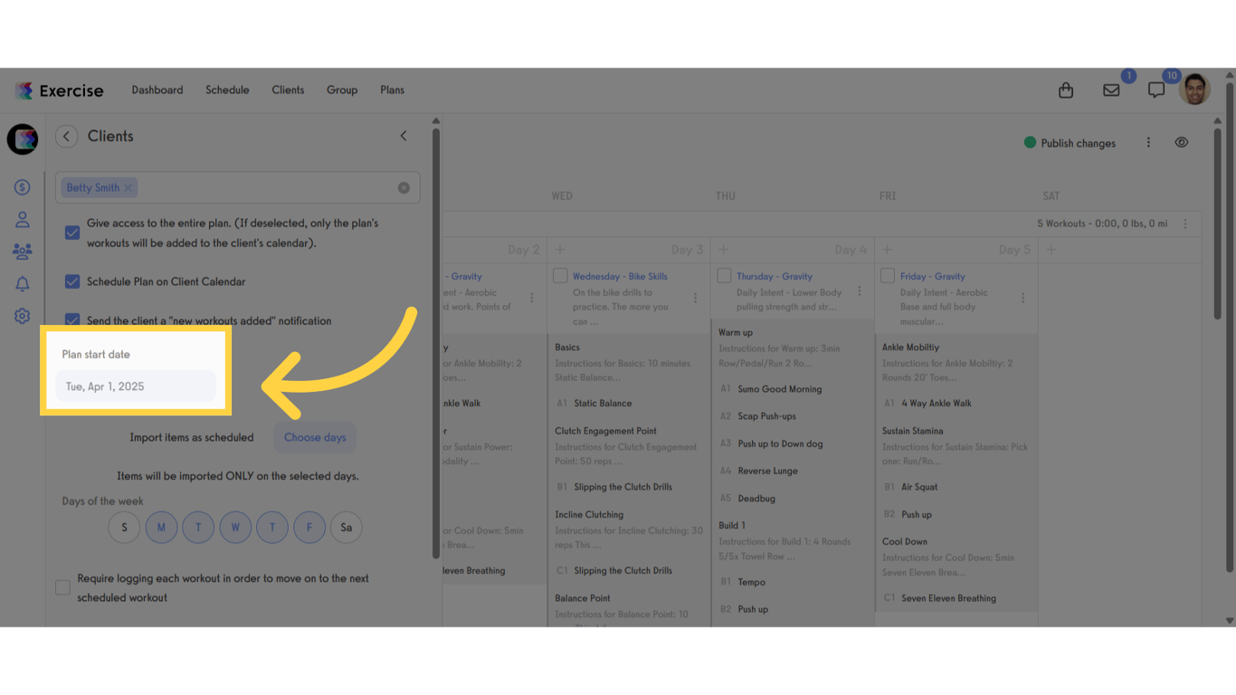 Click the Plan Start Date.