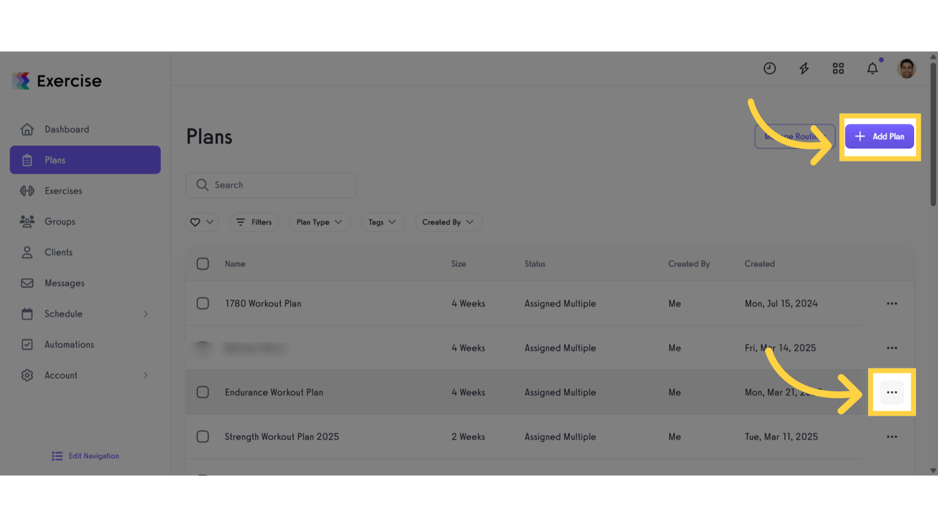 Click the add plan/three dot menu.
