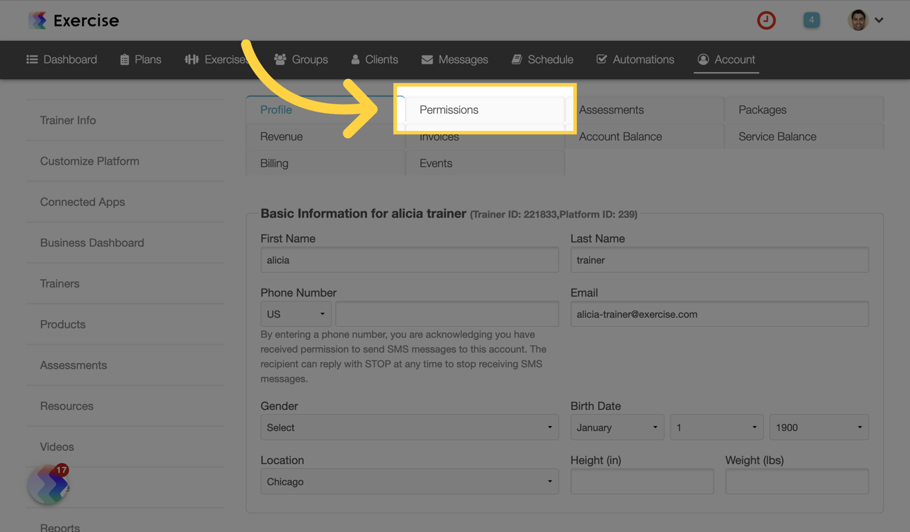 Click on the 'Permissions' Tab