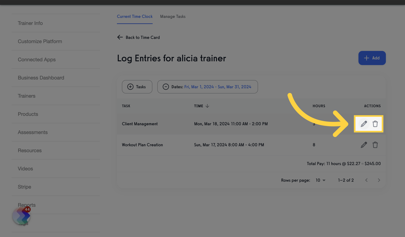Edit or Delete Entry
