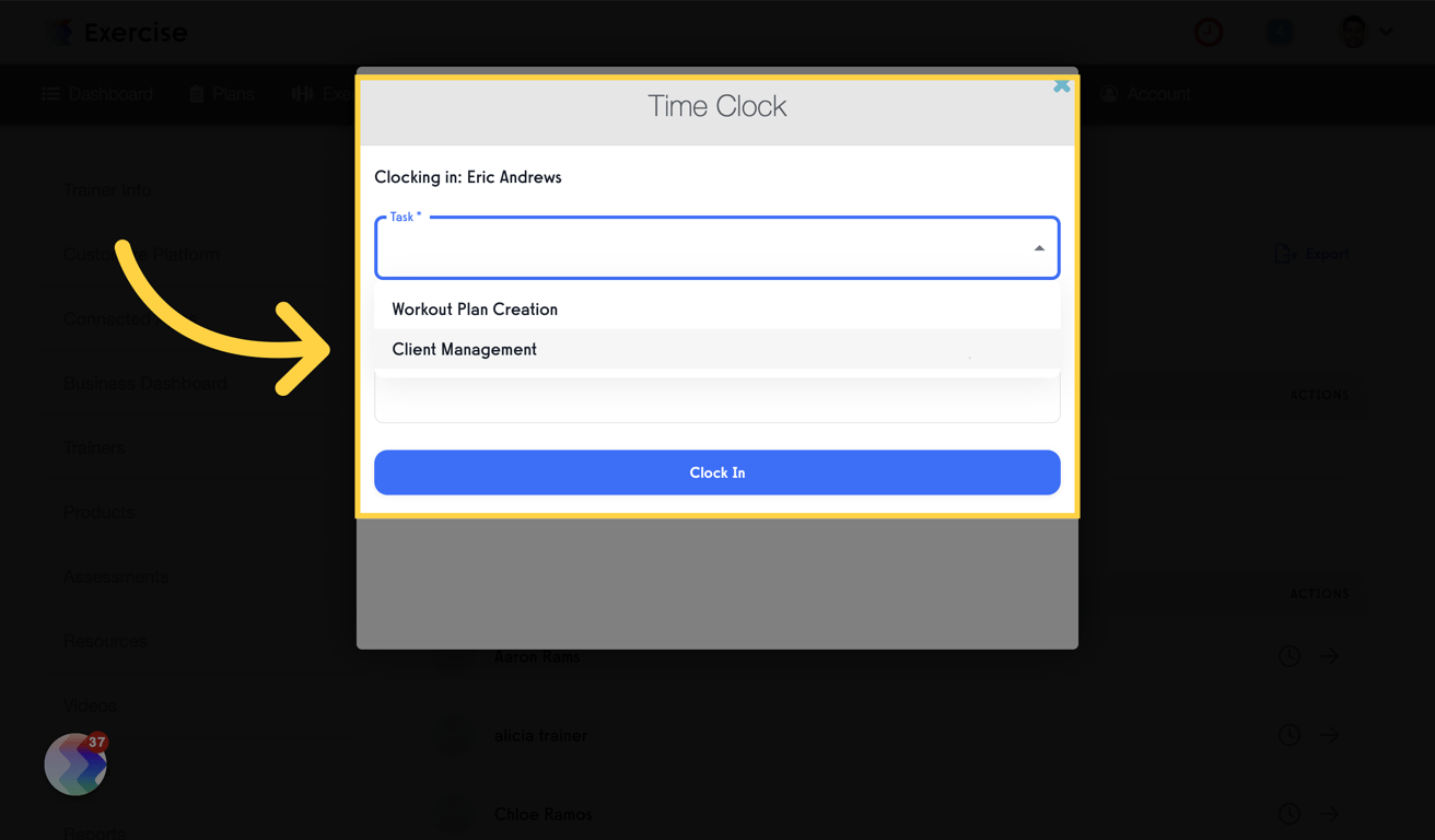 Select Task and Clock In