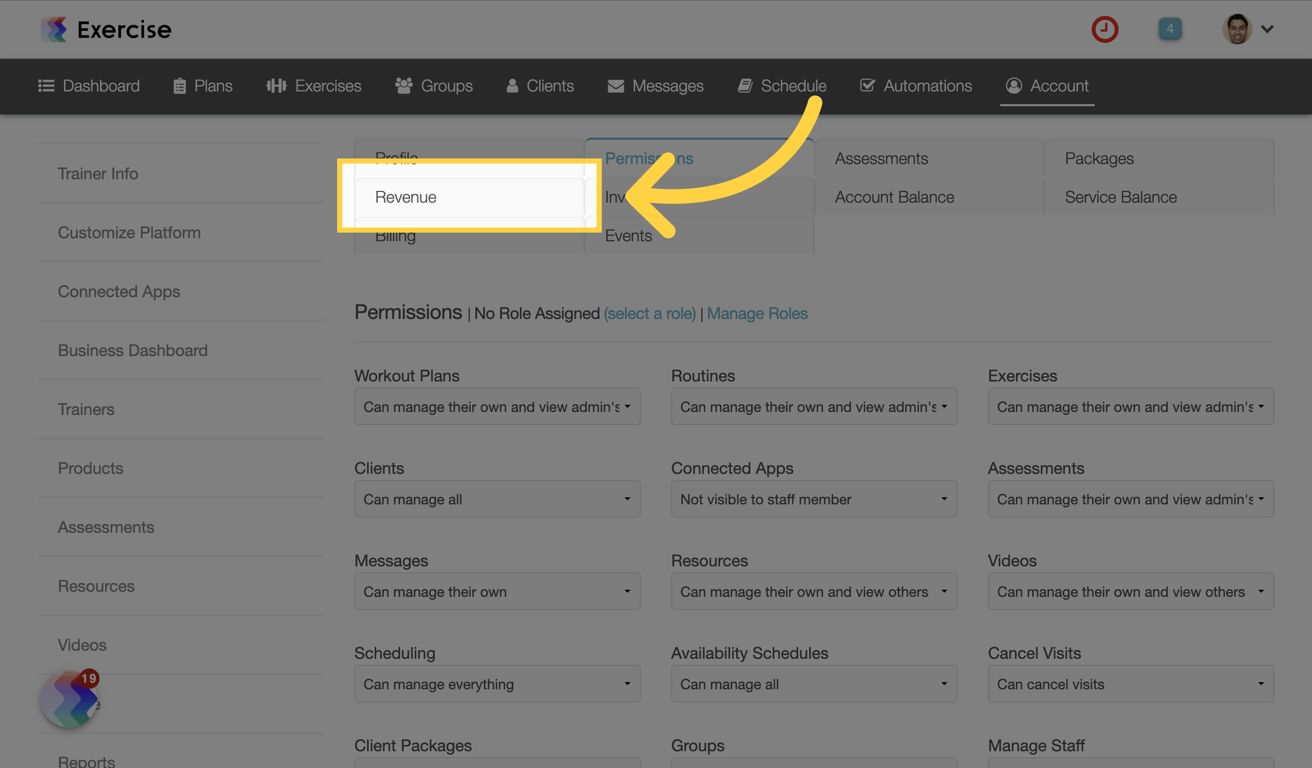 Go to the 'Revenue' Tab