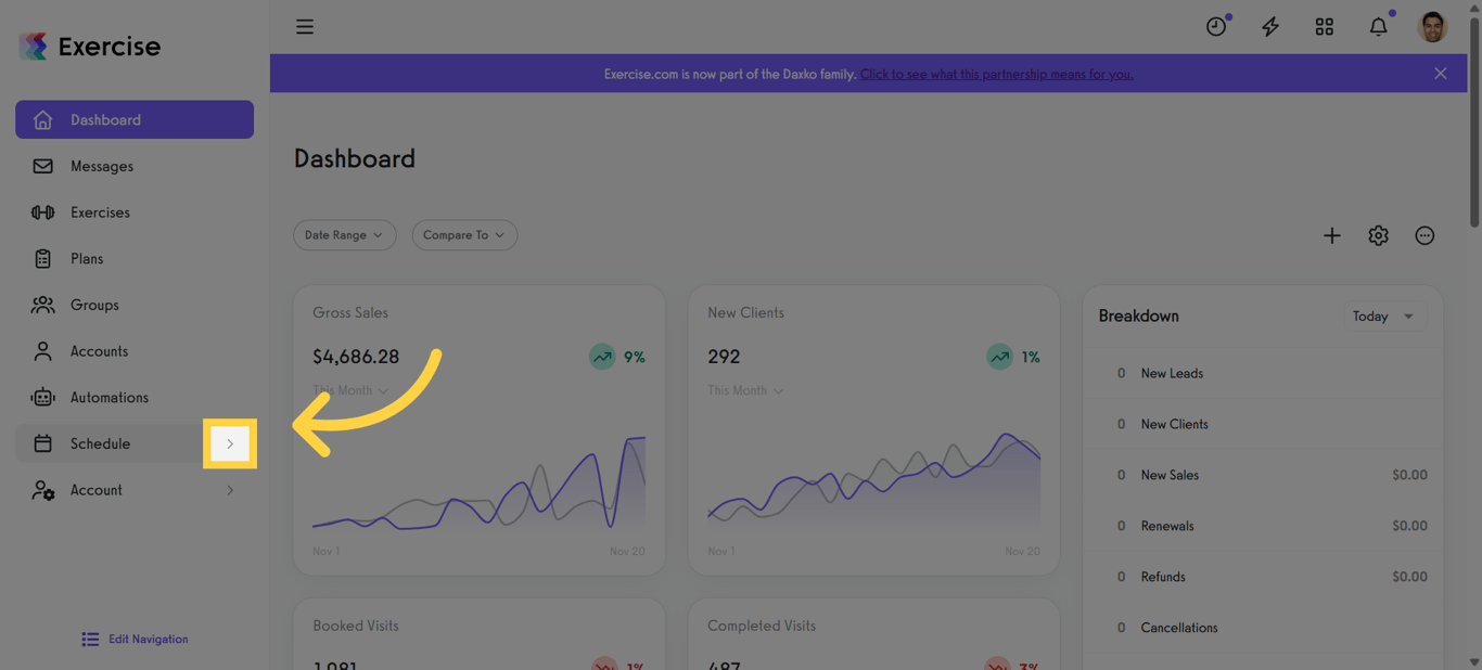 Click the arrow menu