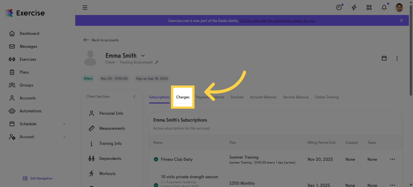 View Charges Section