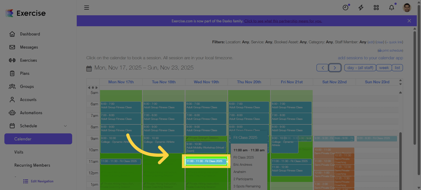Select a Scheduled Session