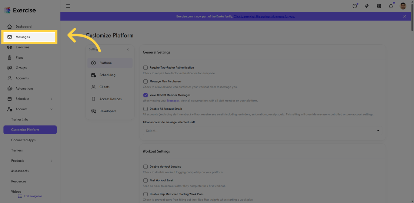 Open Messages Section