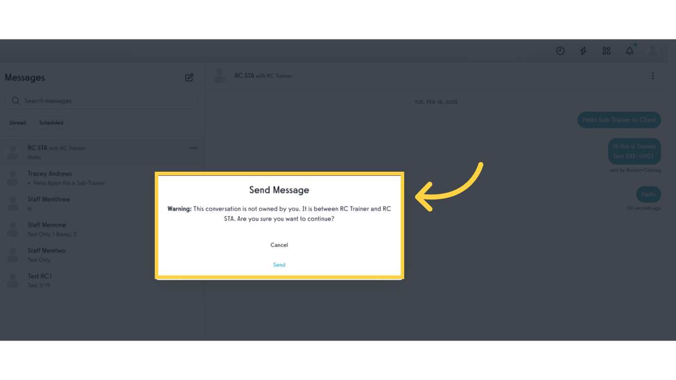 Verify the warning message.