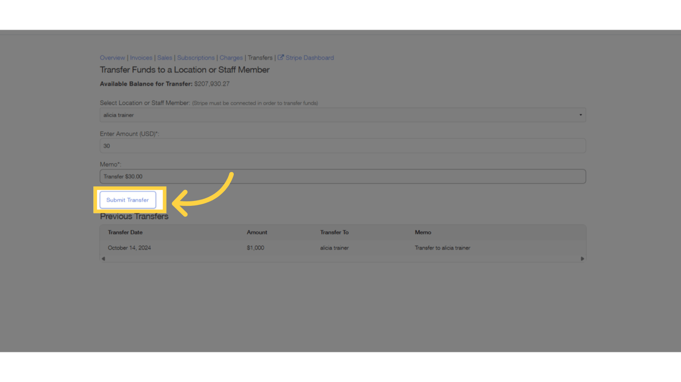 Click 'Submit Transfer'
