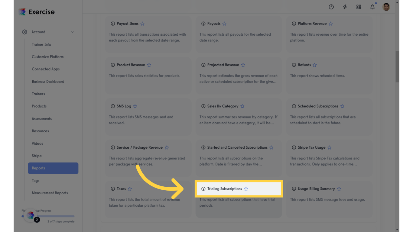 Click 'Trialing Subscriptions'