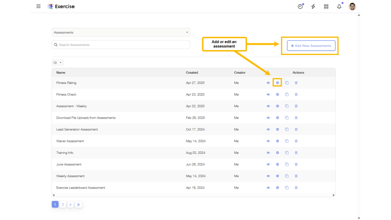 Add or edit an assessment.