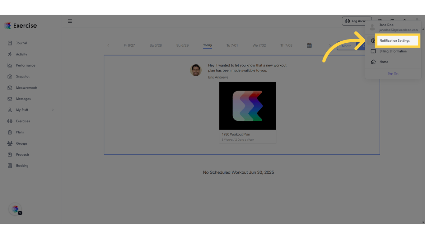 Select “Notification Settings” from the drop-down.