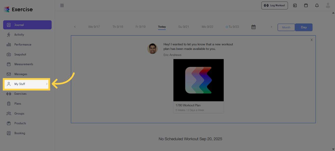 Access your personal dashboard by clicking 'My Stuff'.