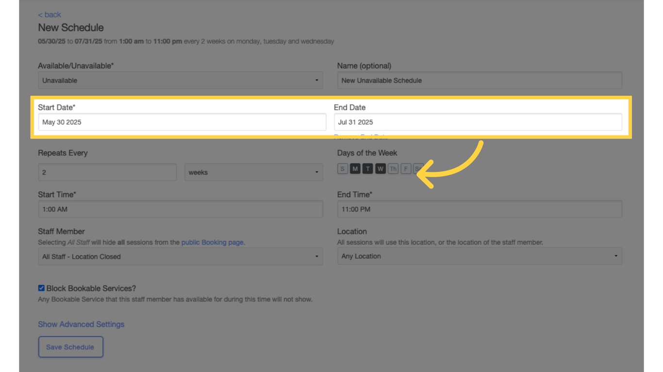 Add start and end dates.