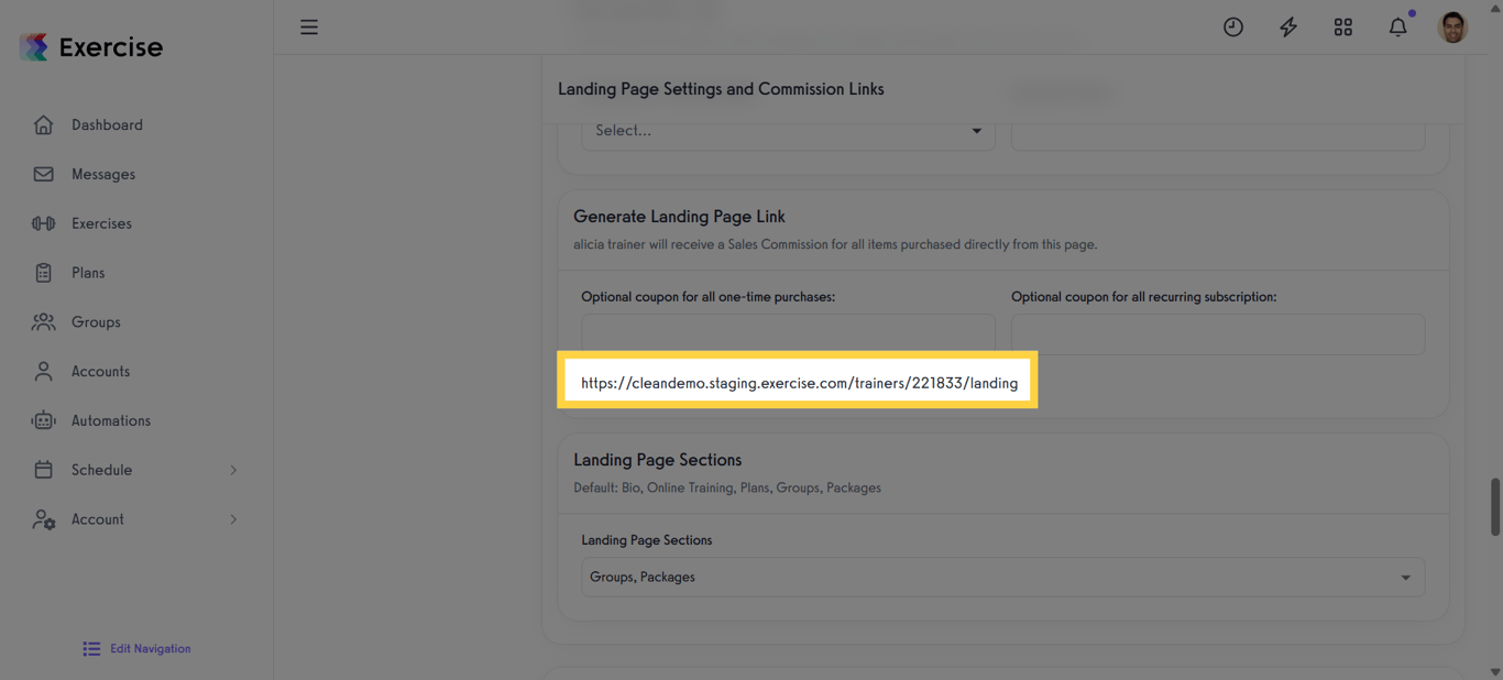 Generate Landing Page Link.