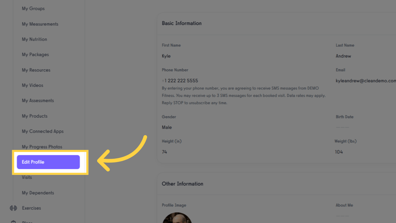 Click on the “Edit Profile” button.