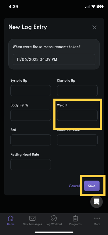 Enter and Save Your Weight