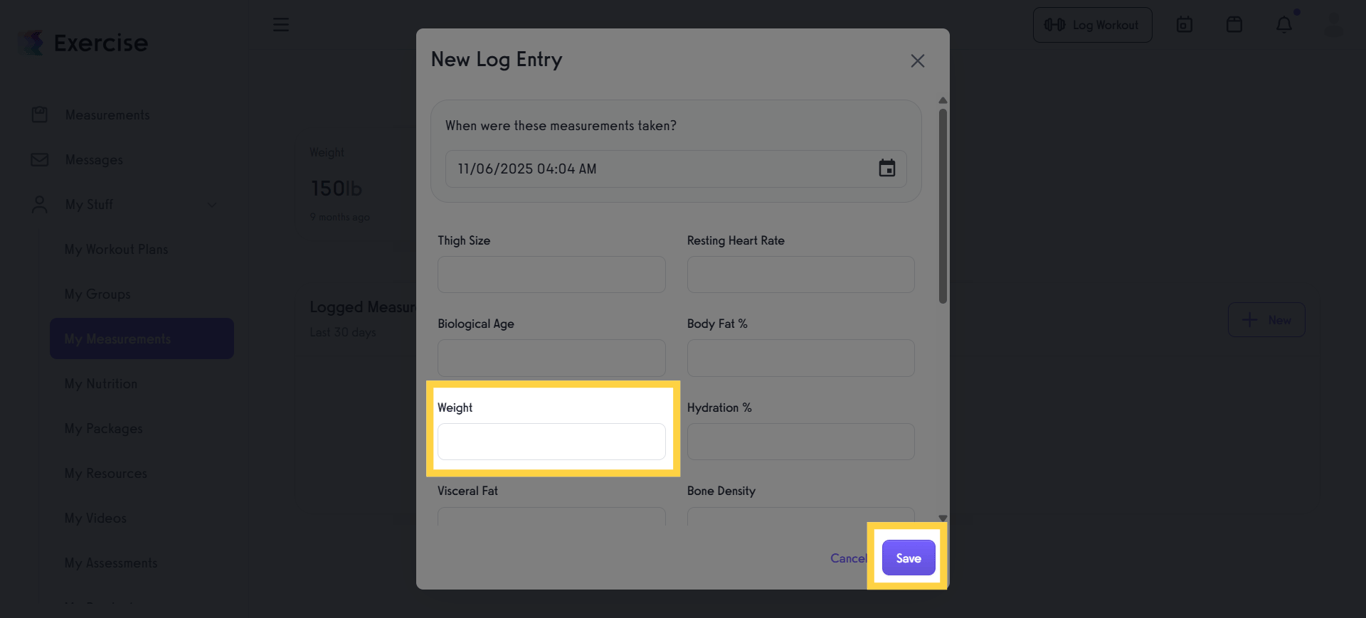 Enter and Save Your Body Weight