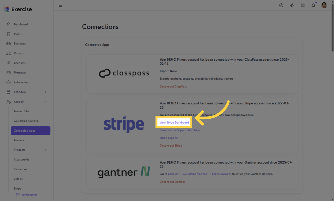 Click 'View Stripe Dashboard'.