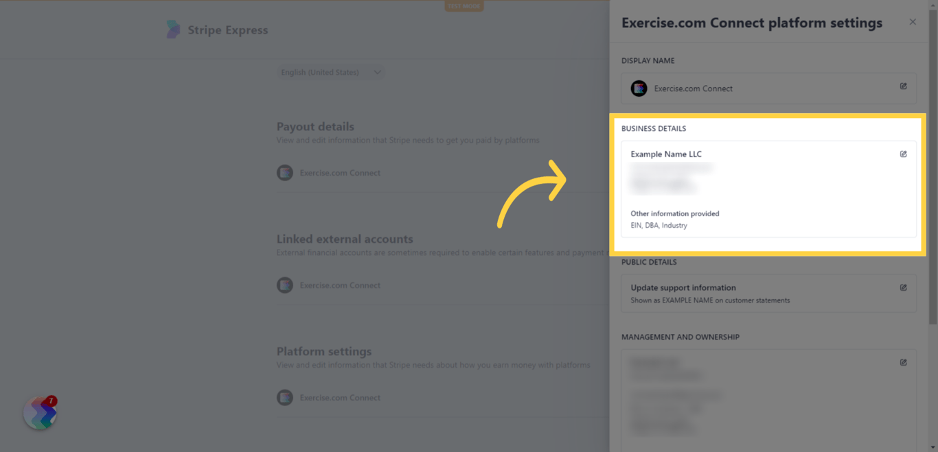 Click the Business Details section to update business name, EIN, address, or DBA.