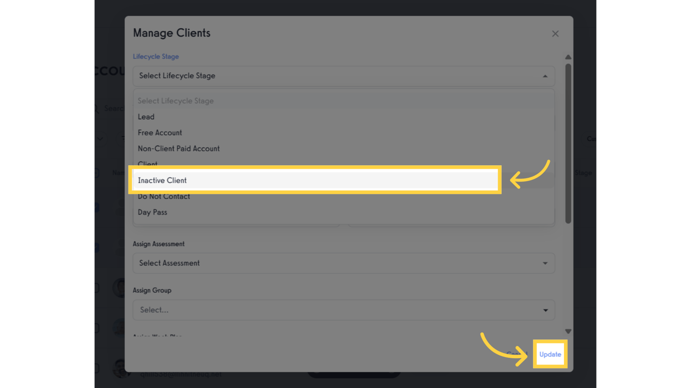 Select 'Inactive Client'.