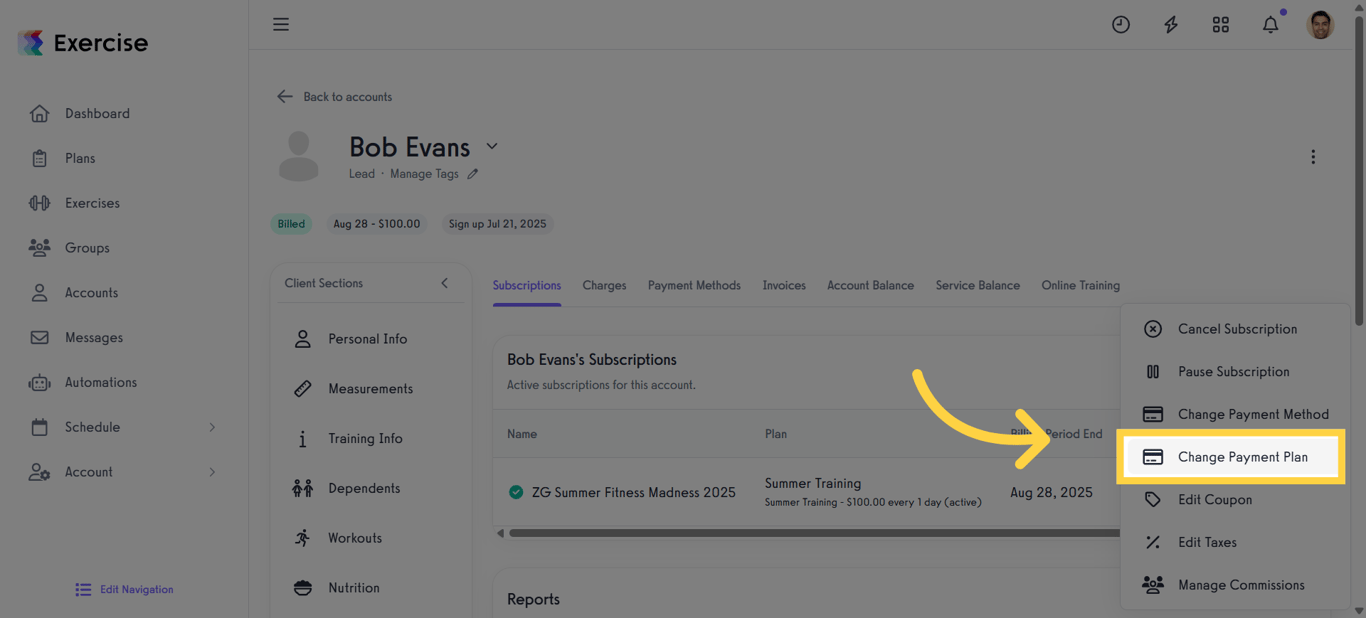 Click 'Change Payment Plan'.