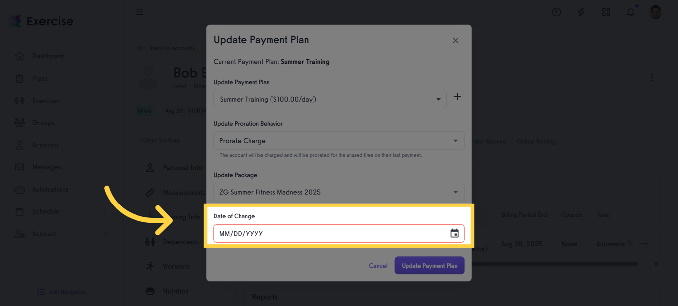 Set the Date of Change for this pricing update.