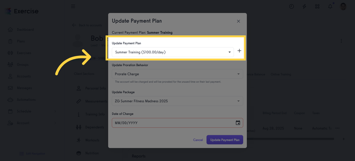 Select the new pricing that you want to apply to this client’s package subscription.
