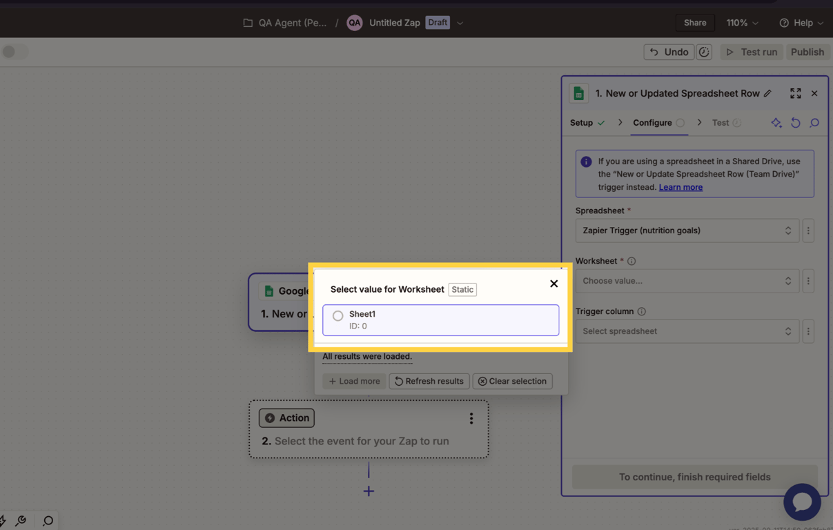Choose the worksheet