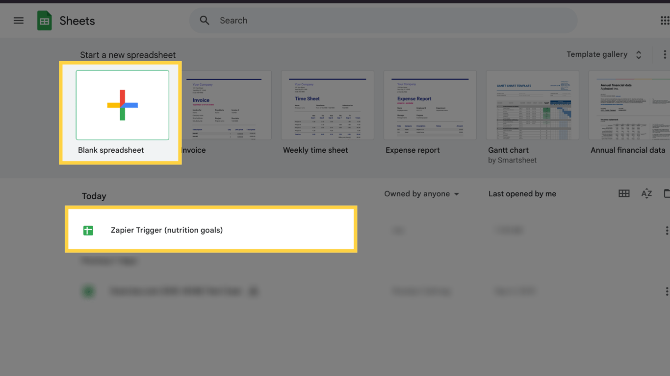 Create a new spreadsheet
