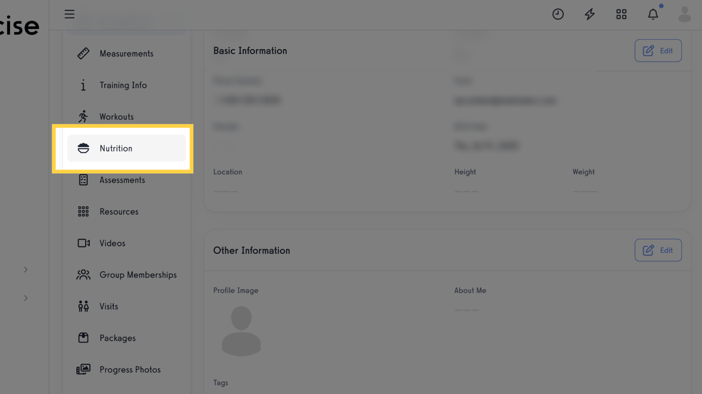 Open the Nutrition tab