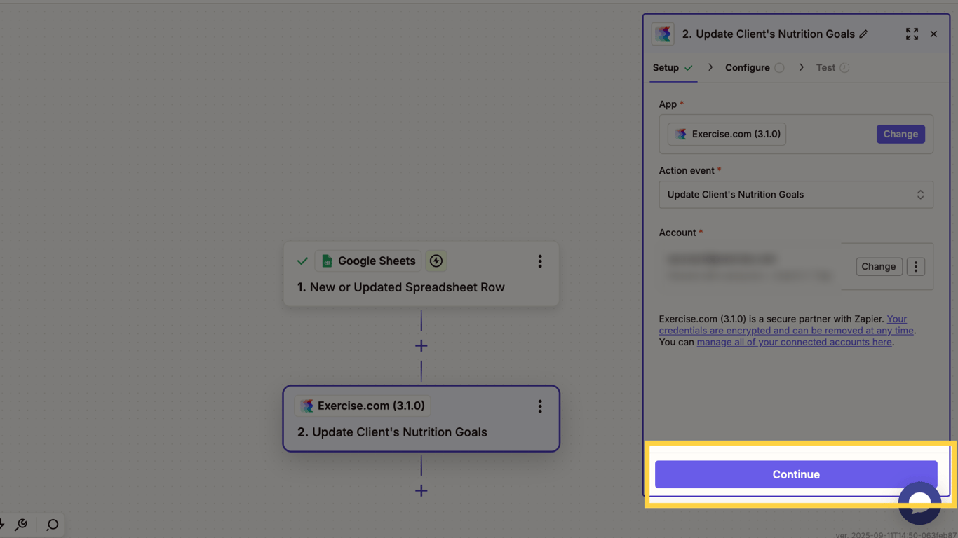 Continue to field mapping