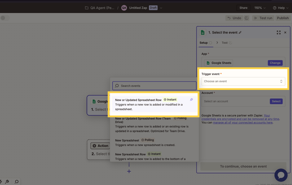 Select the trigger event