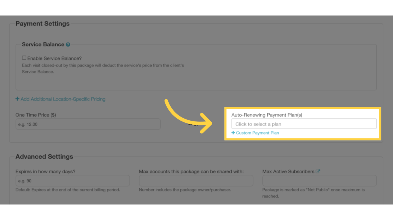 Click into the search box to select your new default pricing.
