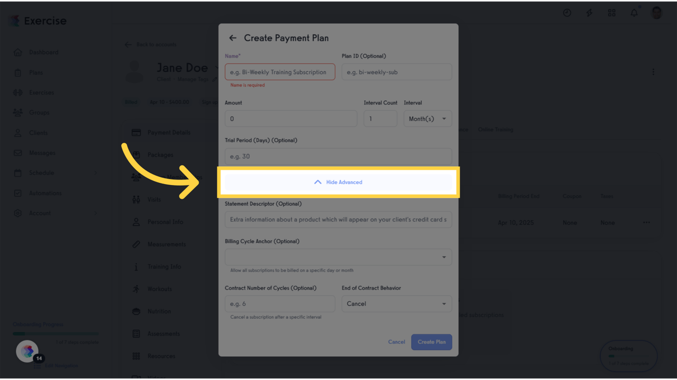 Click 'Hide Advanced'.