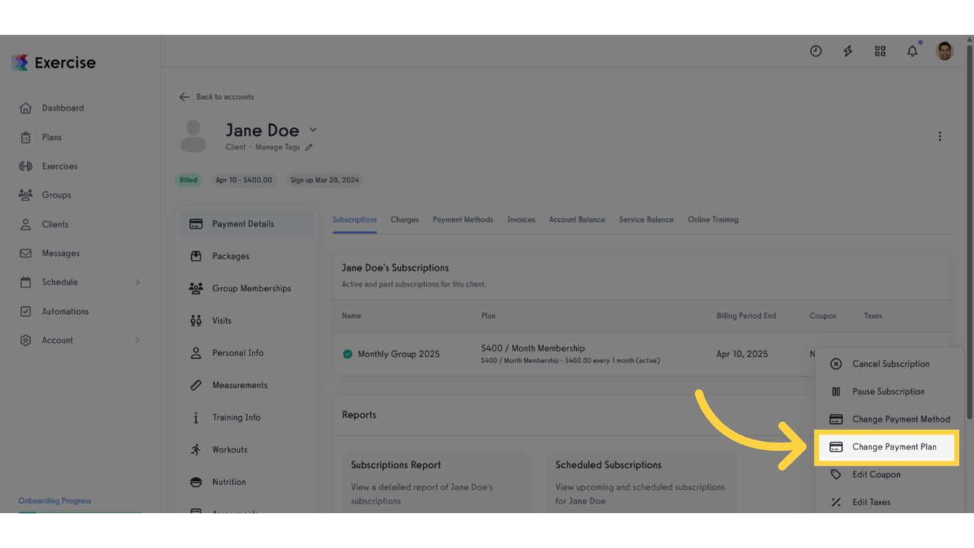 Click 'Change Payment Plan'.
