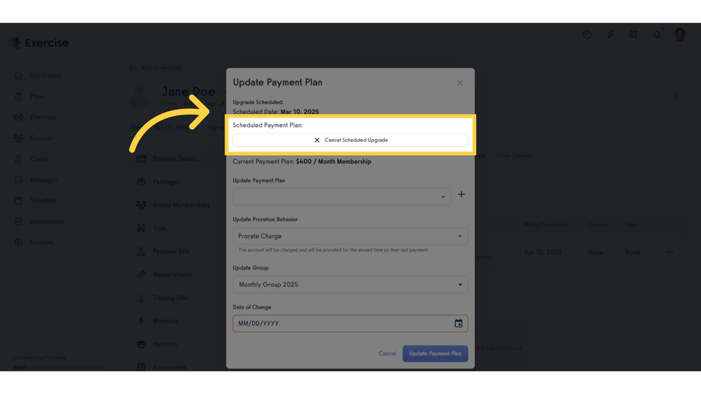 Click 'Scheduled Payment Plan:'.