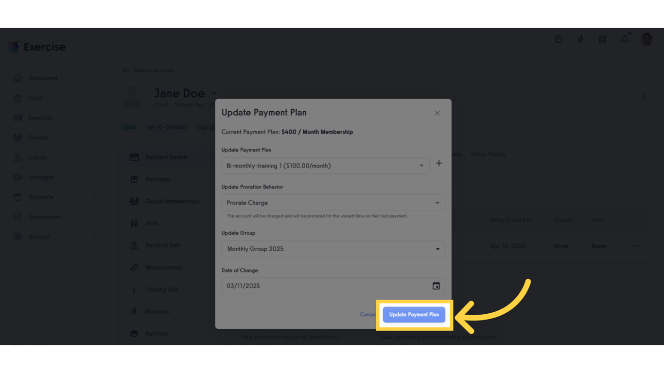Click 'Update Payment Plan'.