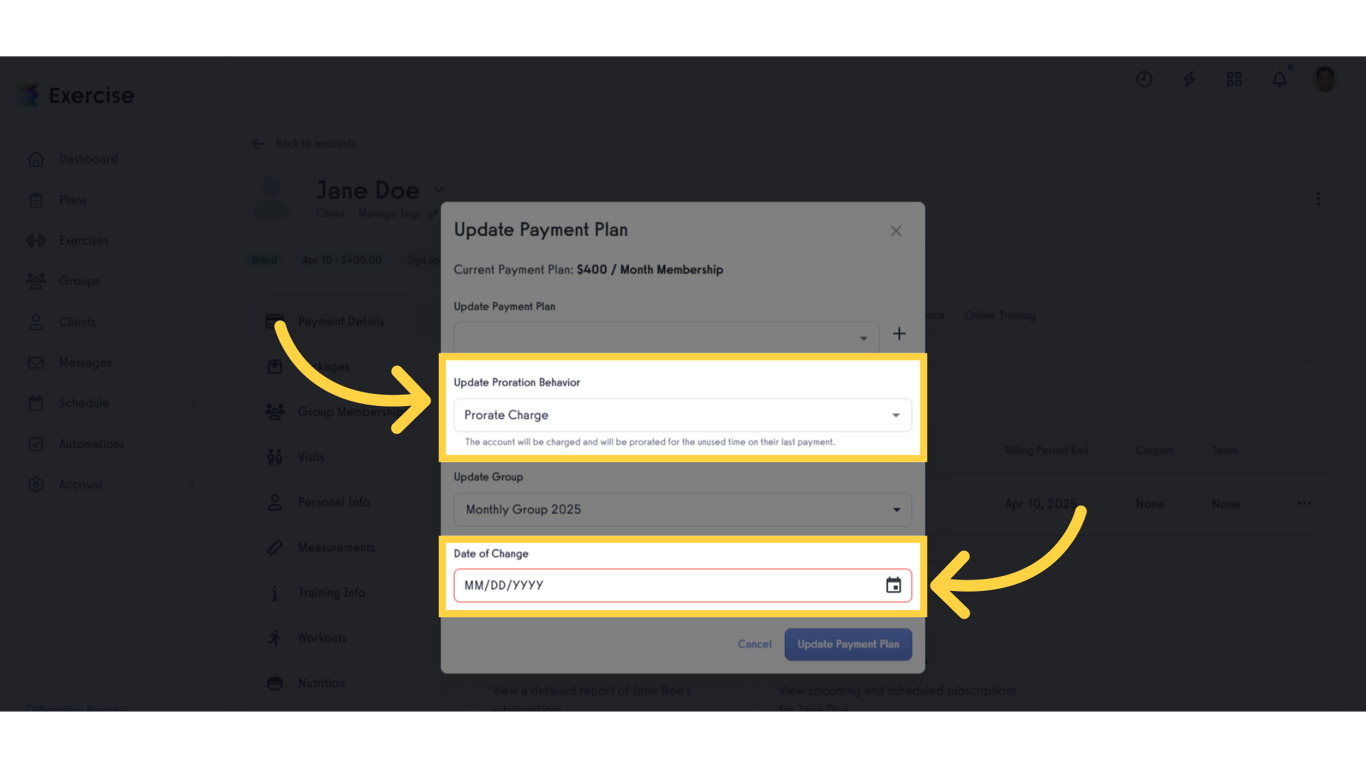 Select Proration Behavior.