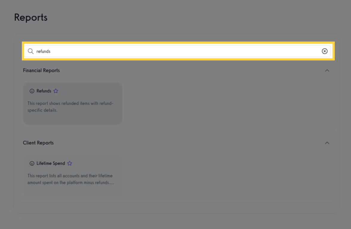 Search for Refunds report