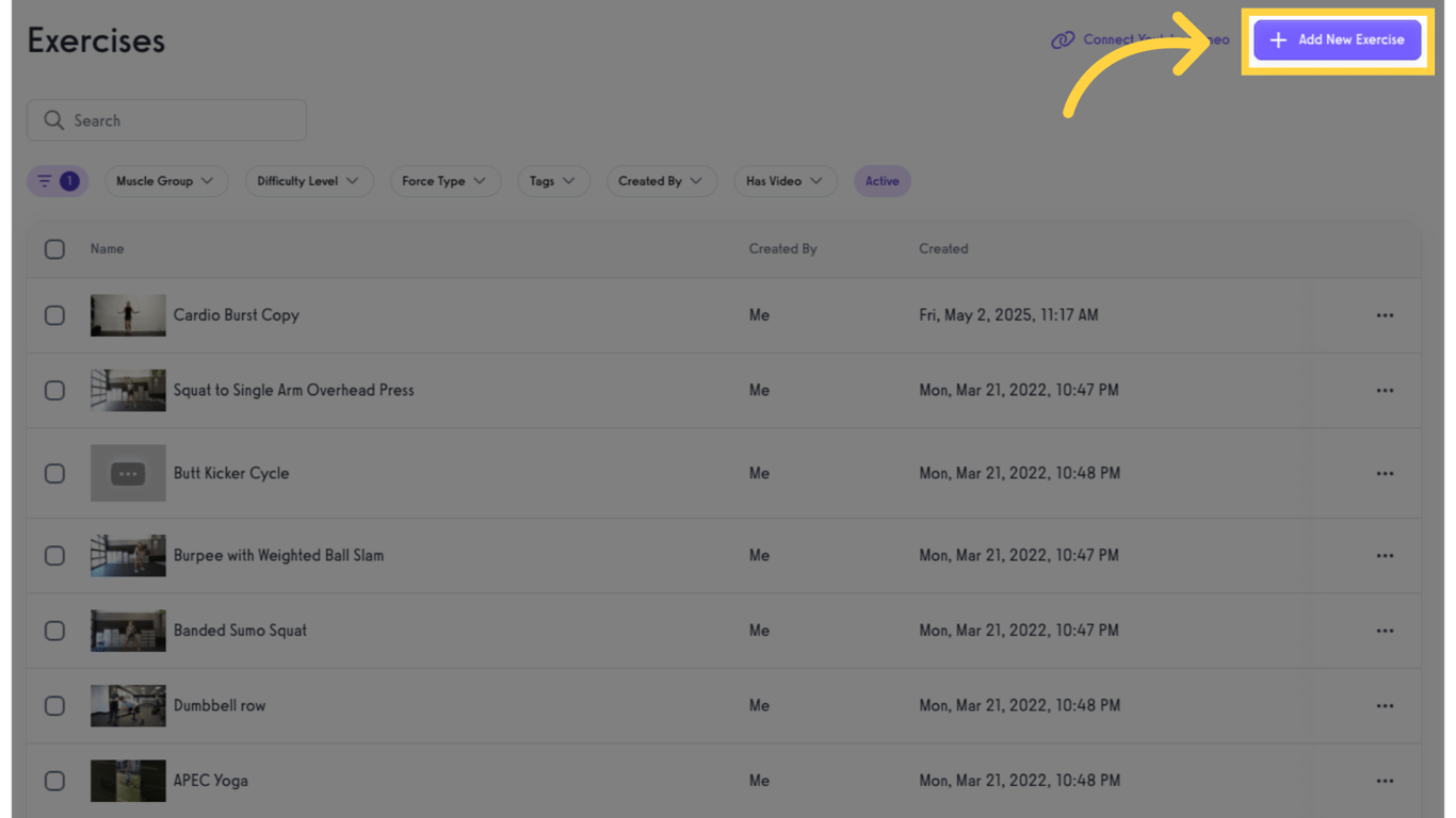 Click 'Add New Exercise'.