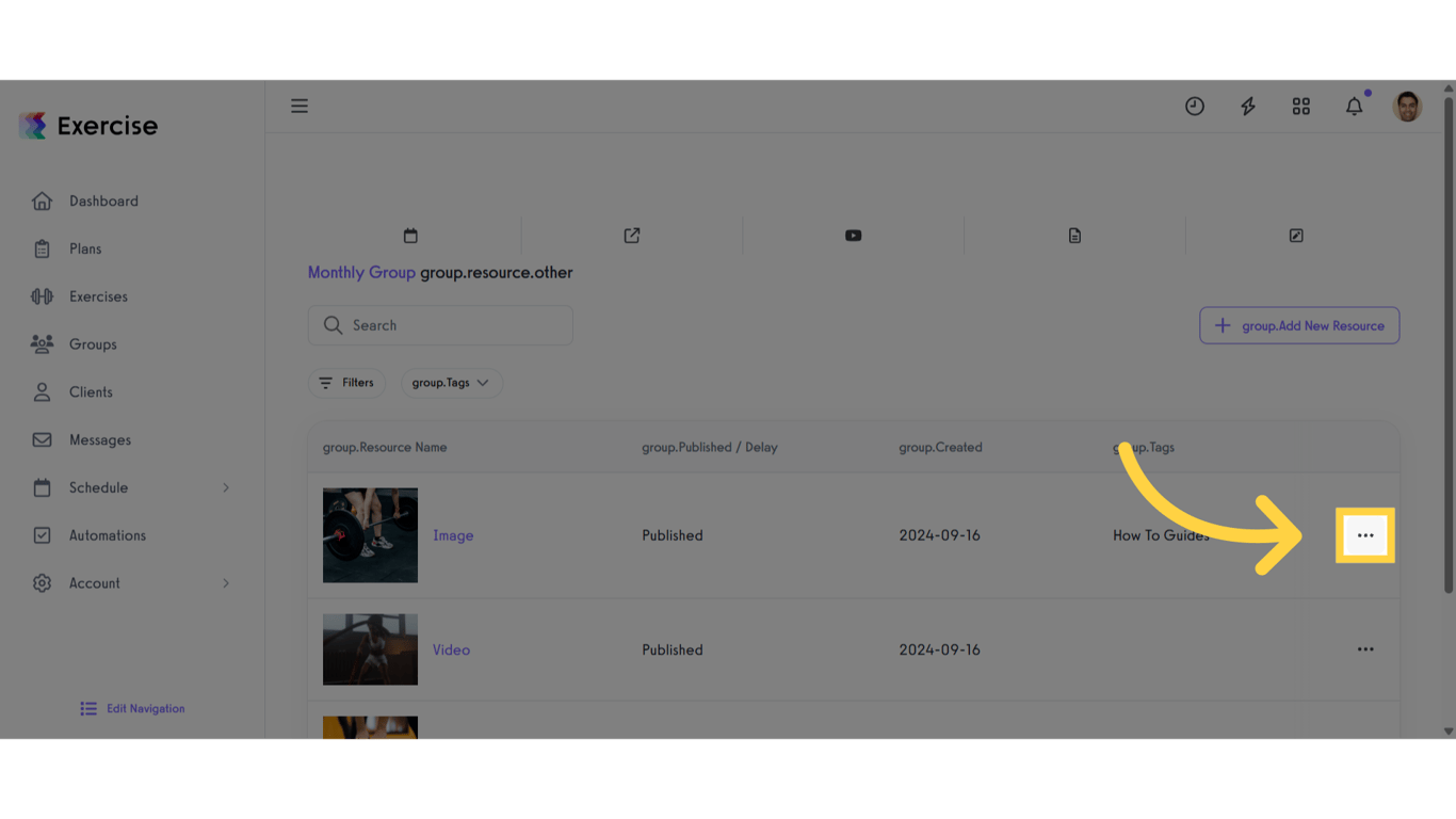 Click the three dot menu
