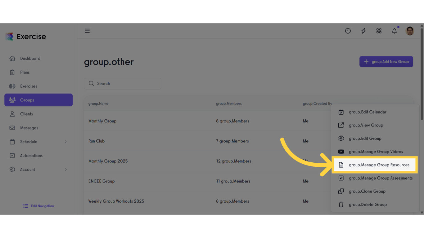 Click 'Manage Group Resources'
